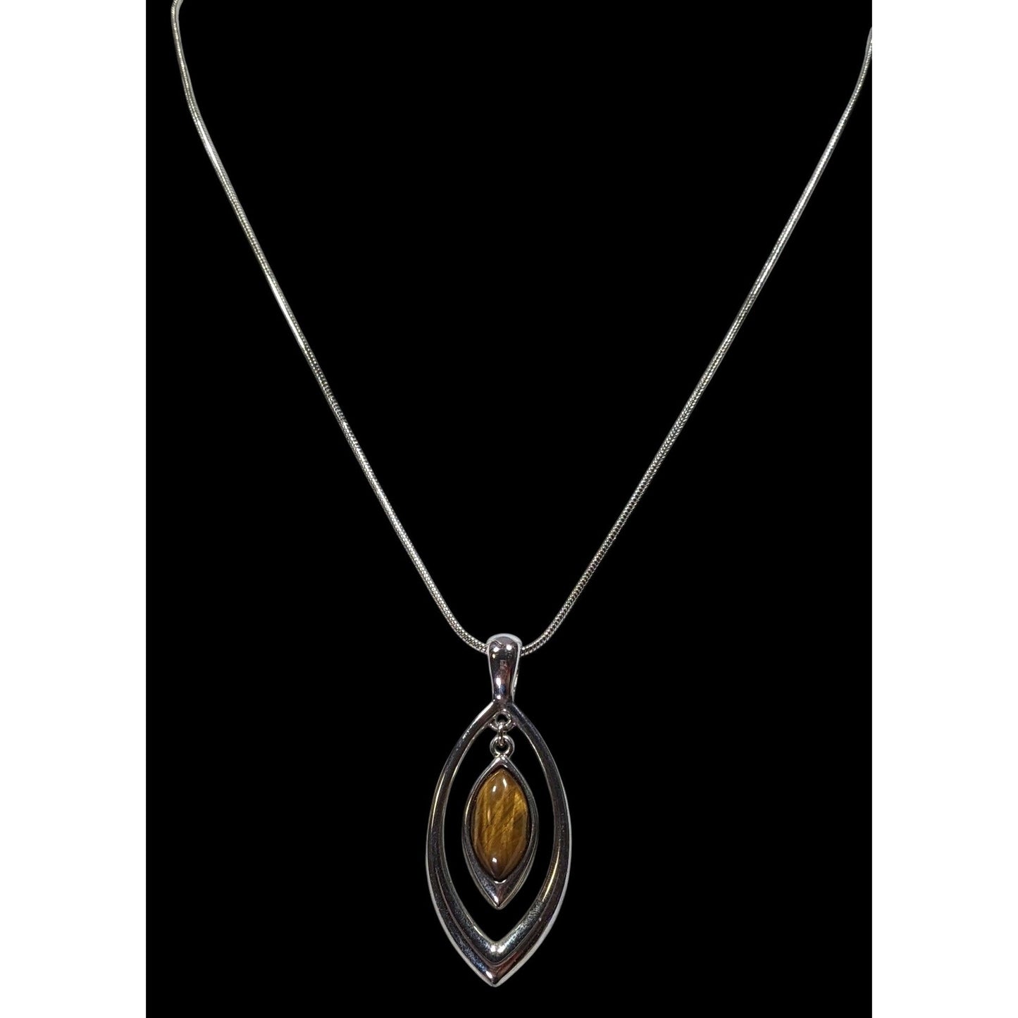 Lia Sophia Tiger Eye Silver Tone Pendant Necklace