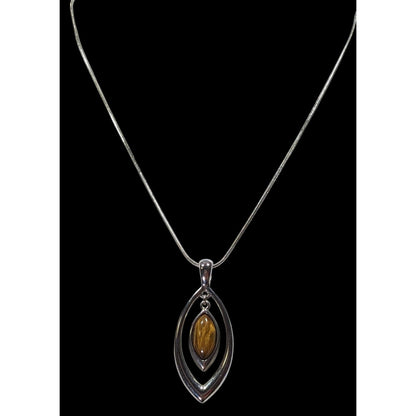 Lia Sophia Tiger Eye Silver Tone Pendant Necklace