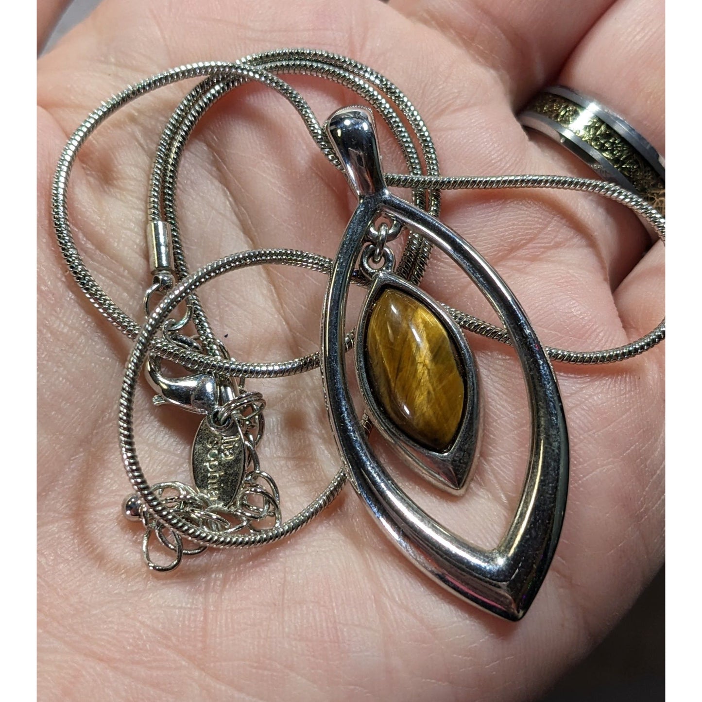 Lia Sophia Tiger Eye Silver Tone Pendant Necklace