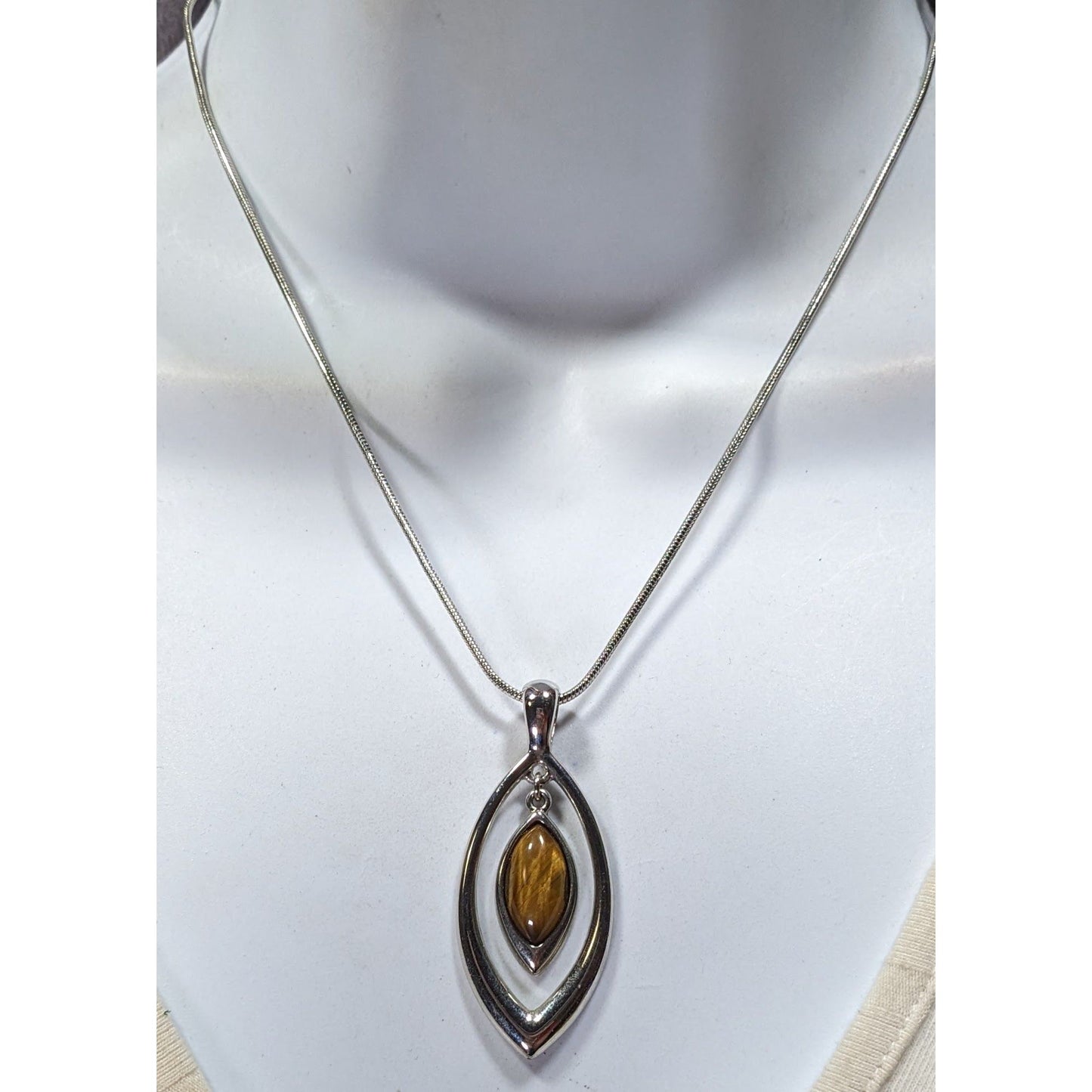 Lia Sophia Tiger Eye Silver Tone Pendant Necklace