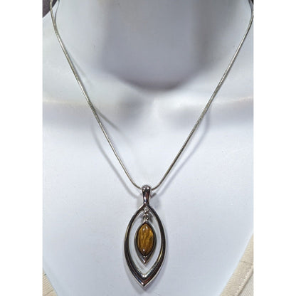 Lia Sophia Tiger Eye Silver Tone Pendant Necklace