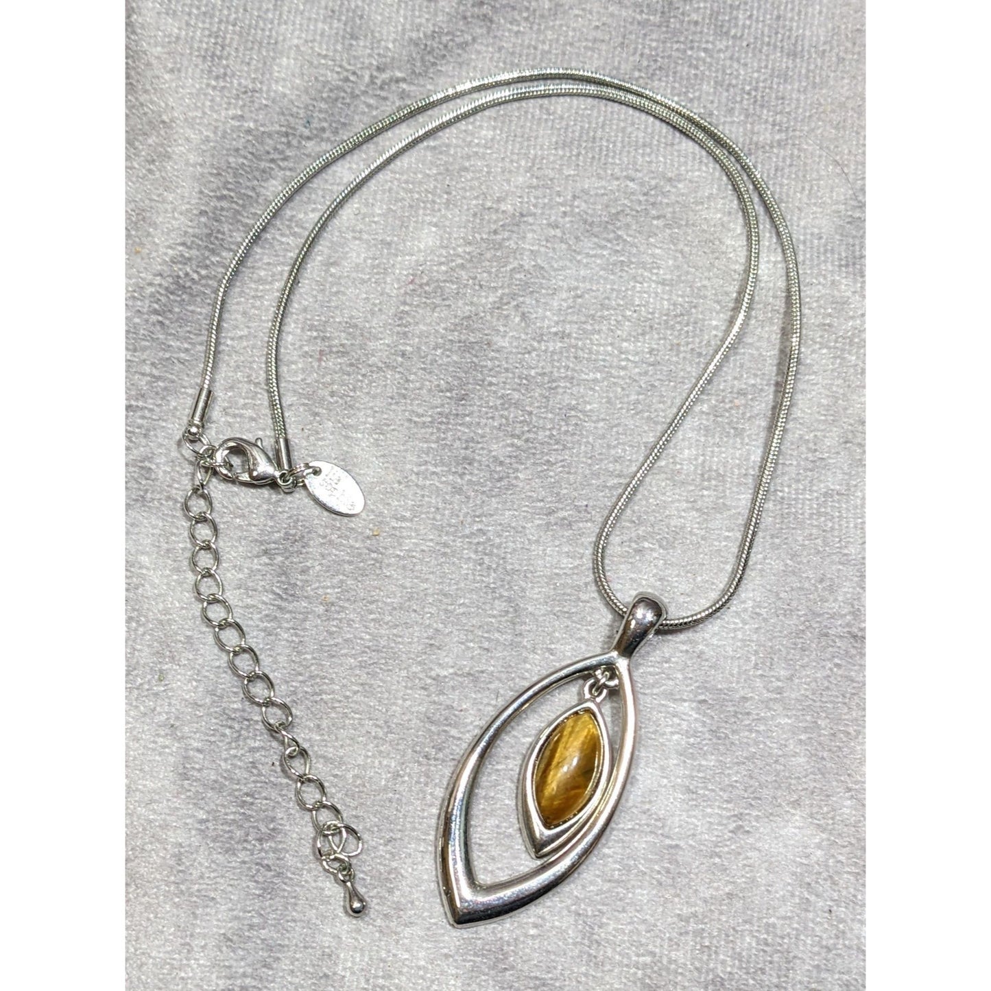 Lia Sophia Tiger Eye Silver Tone Pendant Necklace