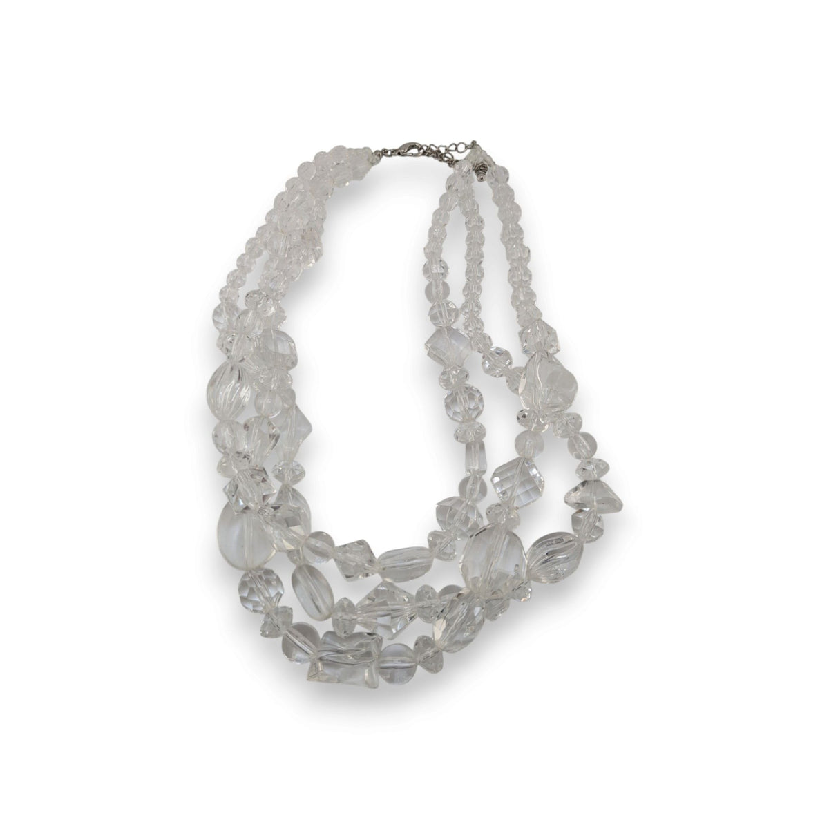 Coquette Ice Clear Acrylic Triple Strand Chunky Beaded Necklace 16 Inch