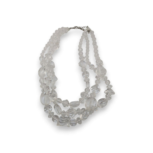 Coquette Ice Clear Acrylic Triple Strand Chunky Beaded Necklace 16 Inch