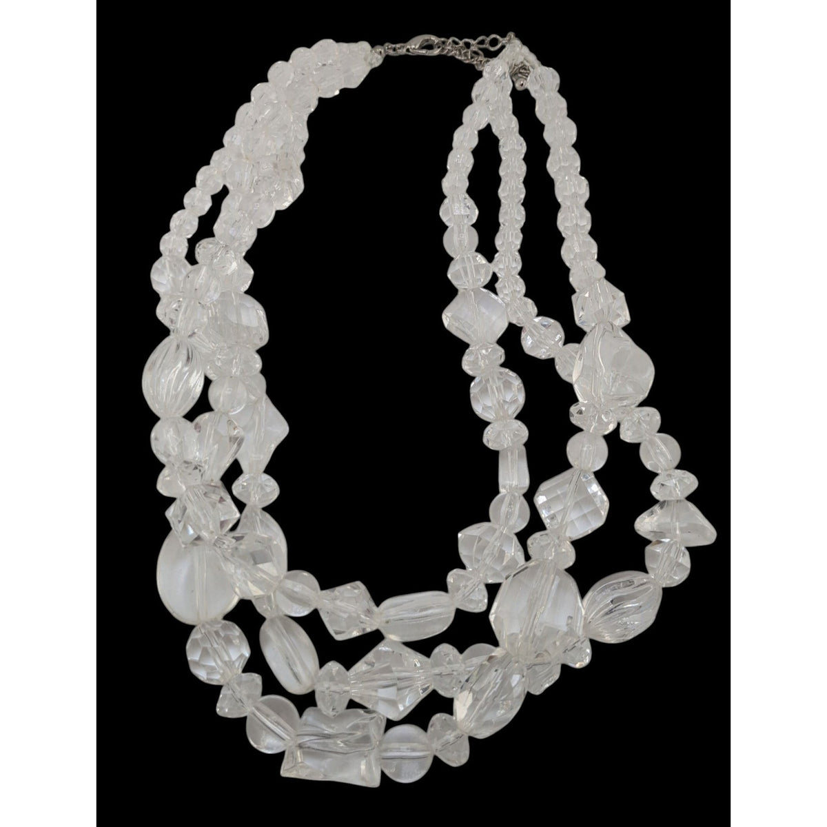 Coquette Ice Clear Acrylic Triple Strand Chunky Beaded Necklace 16 Inch