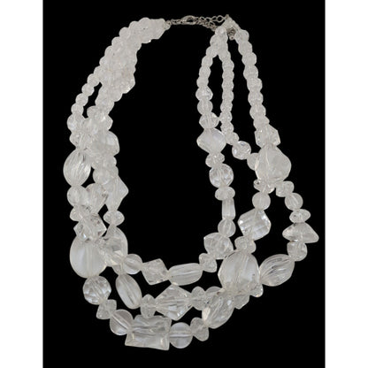 Coquette Ice Clear Acrylic Triple Strand Chunky Beaded Necklace 16 Inch