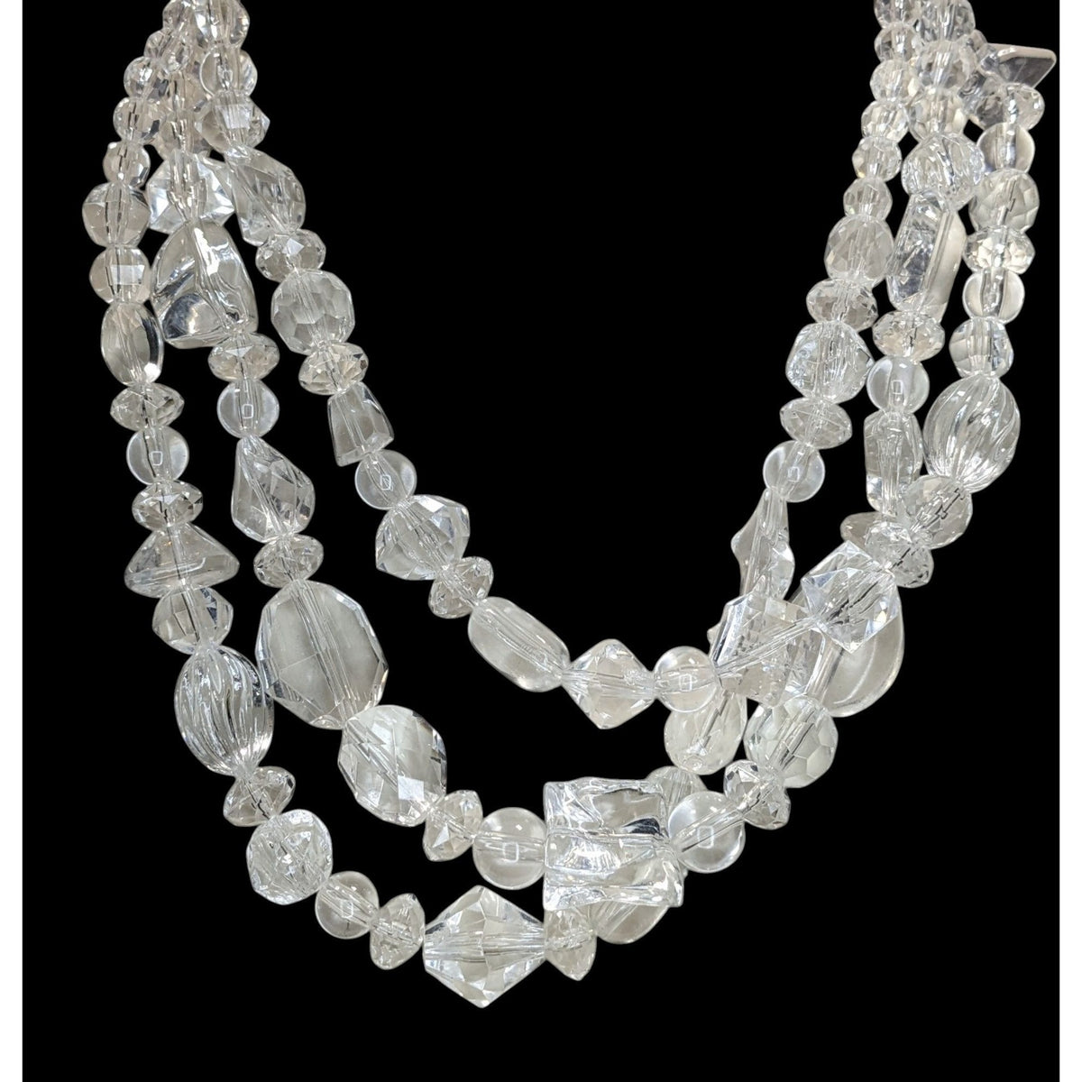 Coquette Ice Clear Acrylic Triple Strand Chunky Beaded Necklace 16 Inch