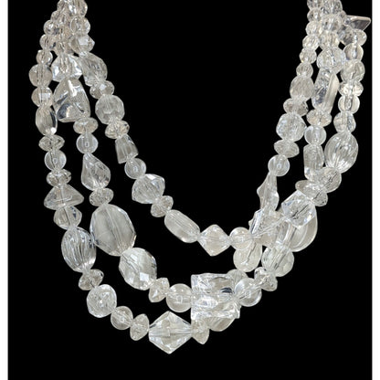 Coquette Ice Clear Acrylic Triple Strand Chunky Beaded Necklace 16 Inch