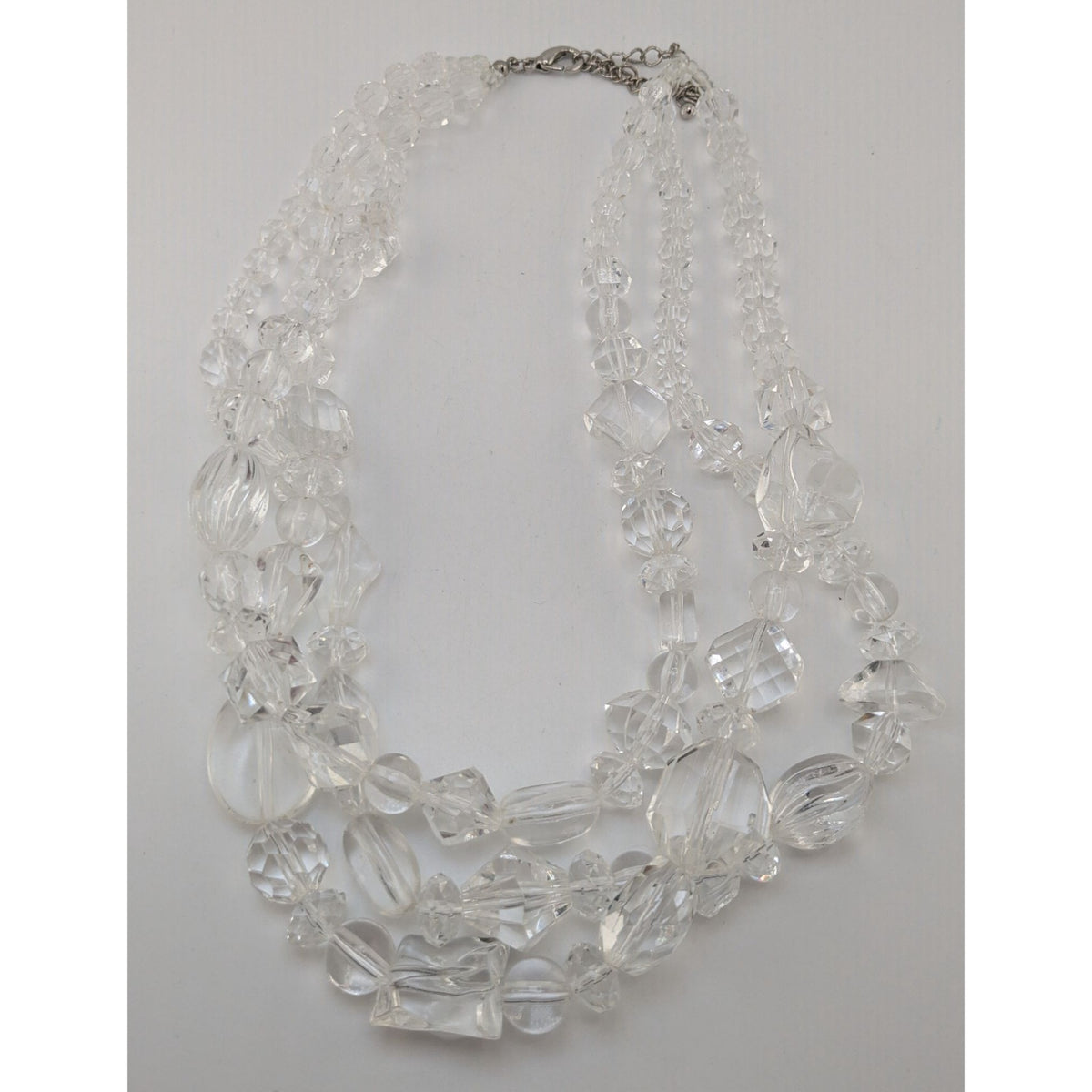 Coquette Ice Clear Acrylic Triple Strand Chunky Beaded Necklace 16 Inch