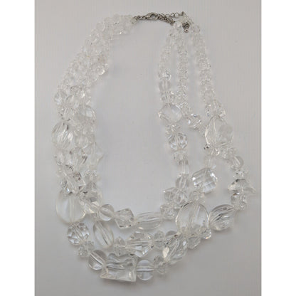 Coquette Ice Clear Acrylic Triple Strand Chunky Beaded Necklace 16 Inch