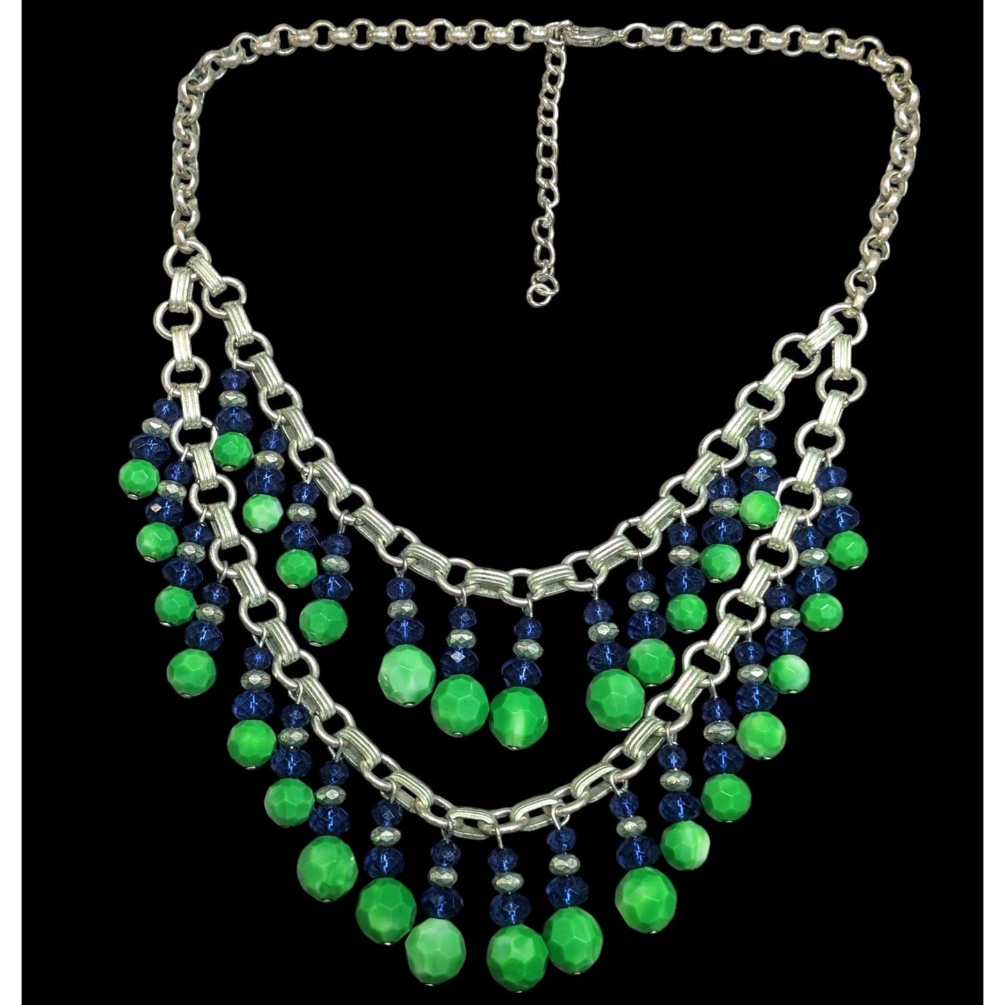Funky Blue And Green Beaded Multilayer Fringe Necklace