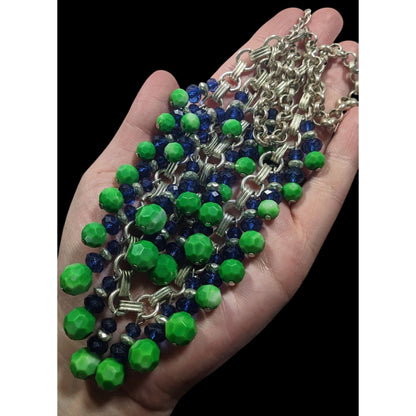 Funky Blue And Green Beaded Multilayer Fringe Necklace