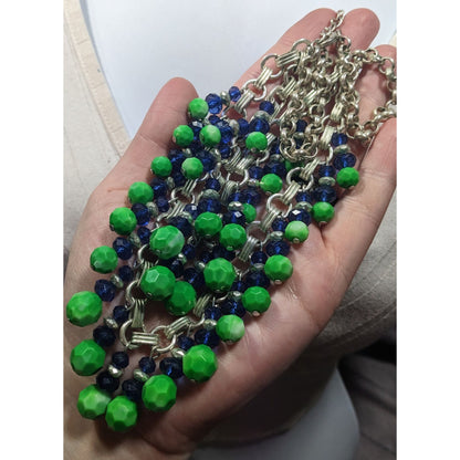 Funky Blue And Green Beaded Multilayer Fringe Necklace