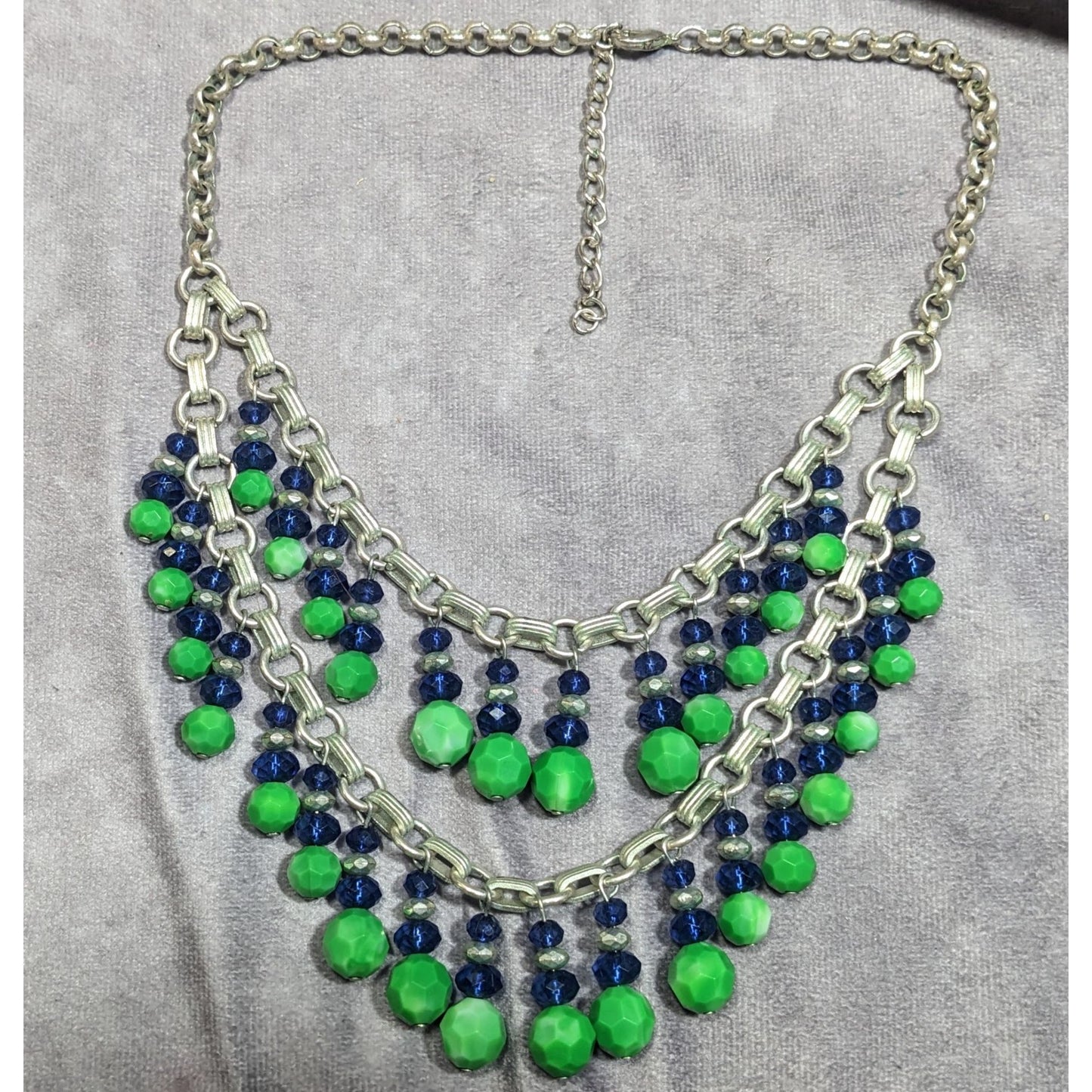 Funky Blue And Green Beaded Multilayer Fringe Necklace