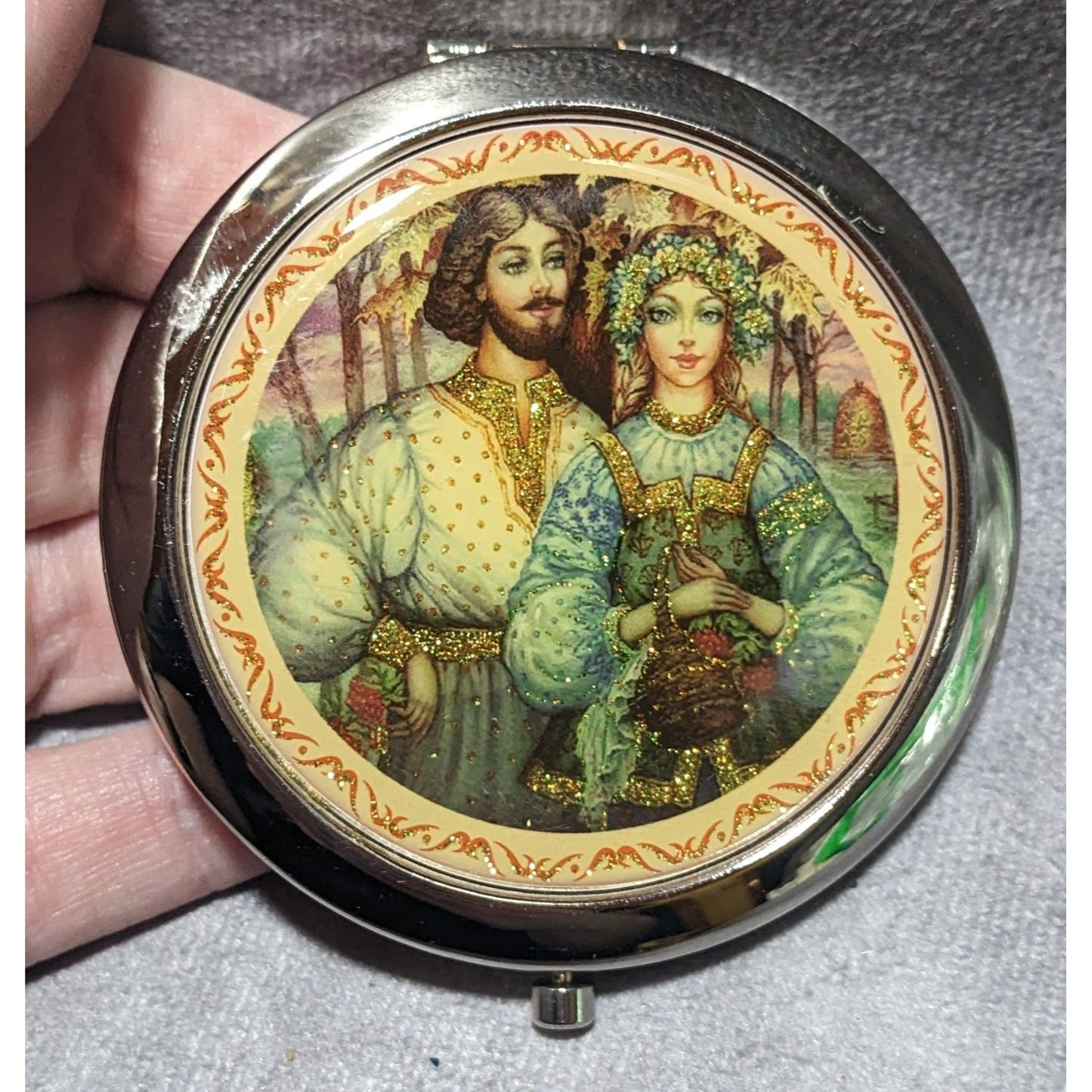 Vintage Cindy Russian Couple Double Compact Mirror