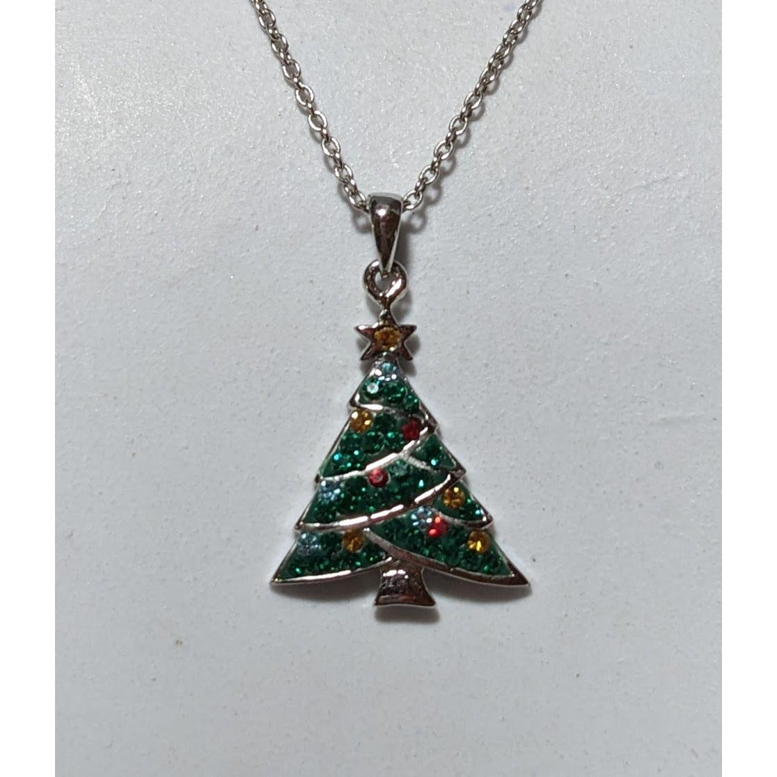 Minimalist Rhinestone Christmas Tree Necklace