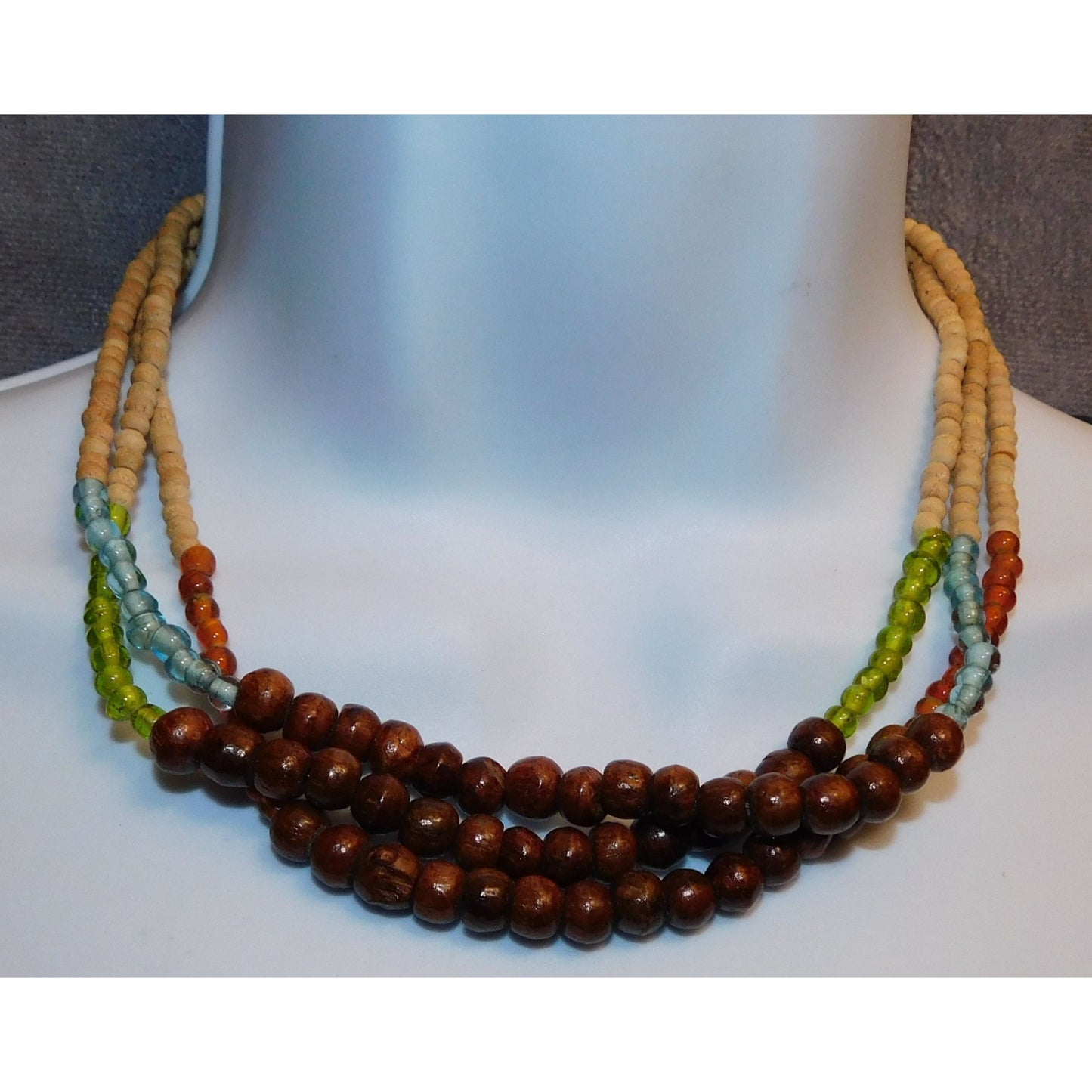 Wood And Glass Tribal Necklace
