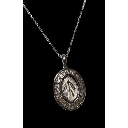 Engraved Retro Silver Oval Pendant Necklace