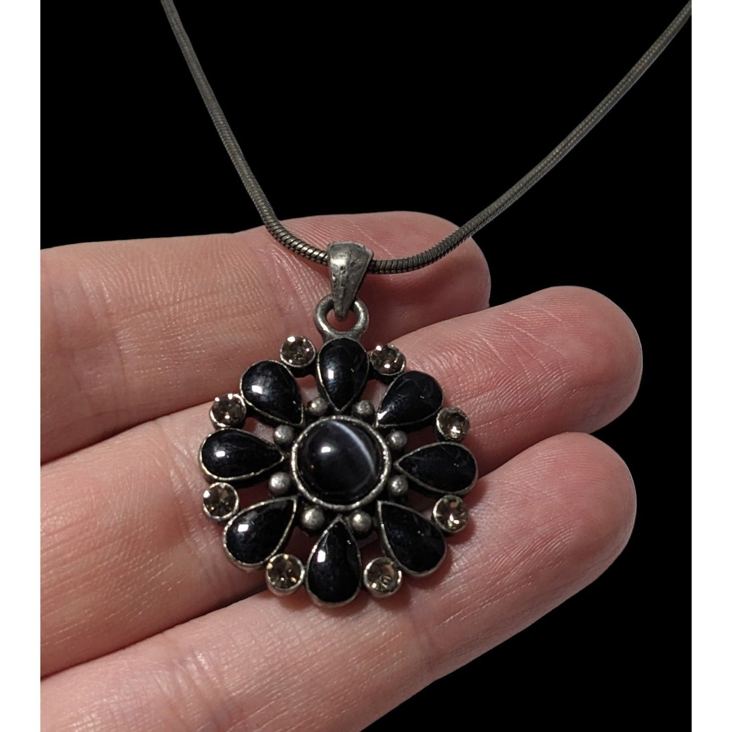 Gothic Floral Cateye Gem Pendant Necklace