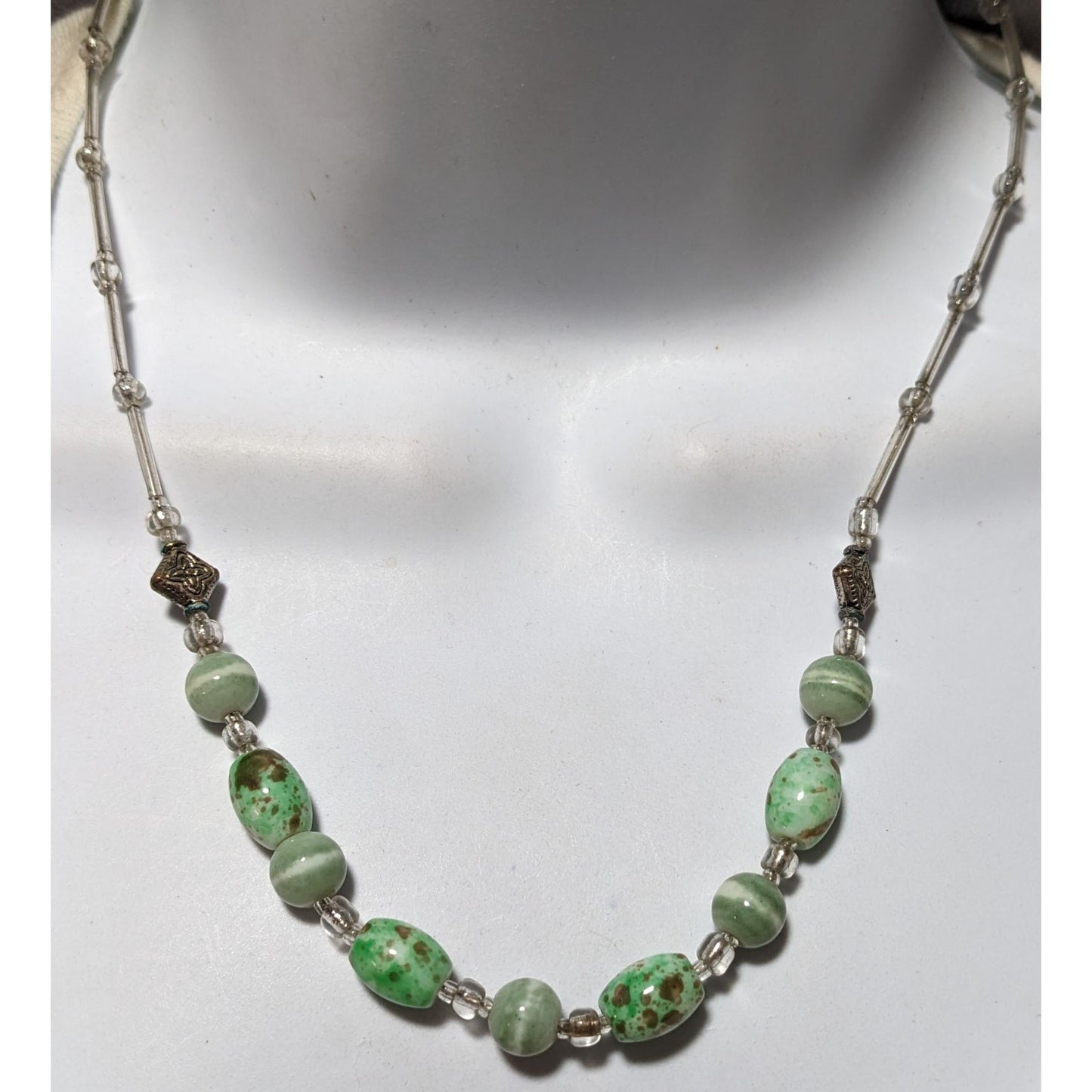 Handmade Green And Clear Glass Beaded Necklace