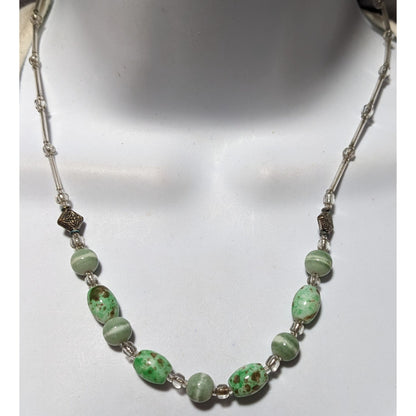 Handmade Green And Clear Glass Beaded Necklace