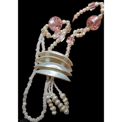 Vintage Pearl Shell Beaded Chandelier Necklace