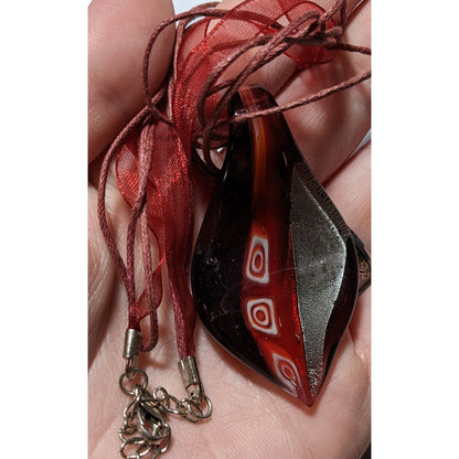 Red And Black Glass Leaf Pendant Necklace