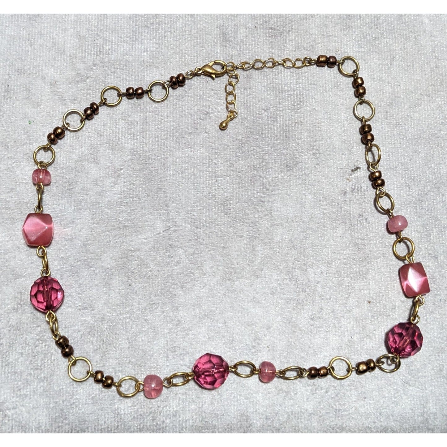 Pink And Gold Abstract Beaded Gem Necklace