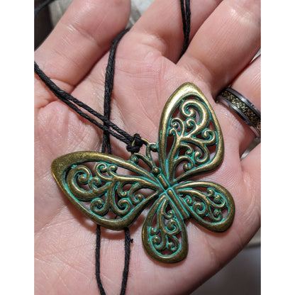 Steampunk Antiqued Butterfly Pendant Necklace