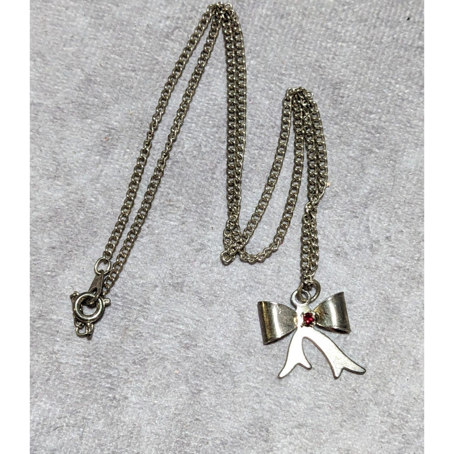Silver Rhinestone Bow Necklace