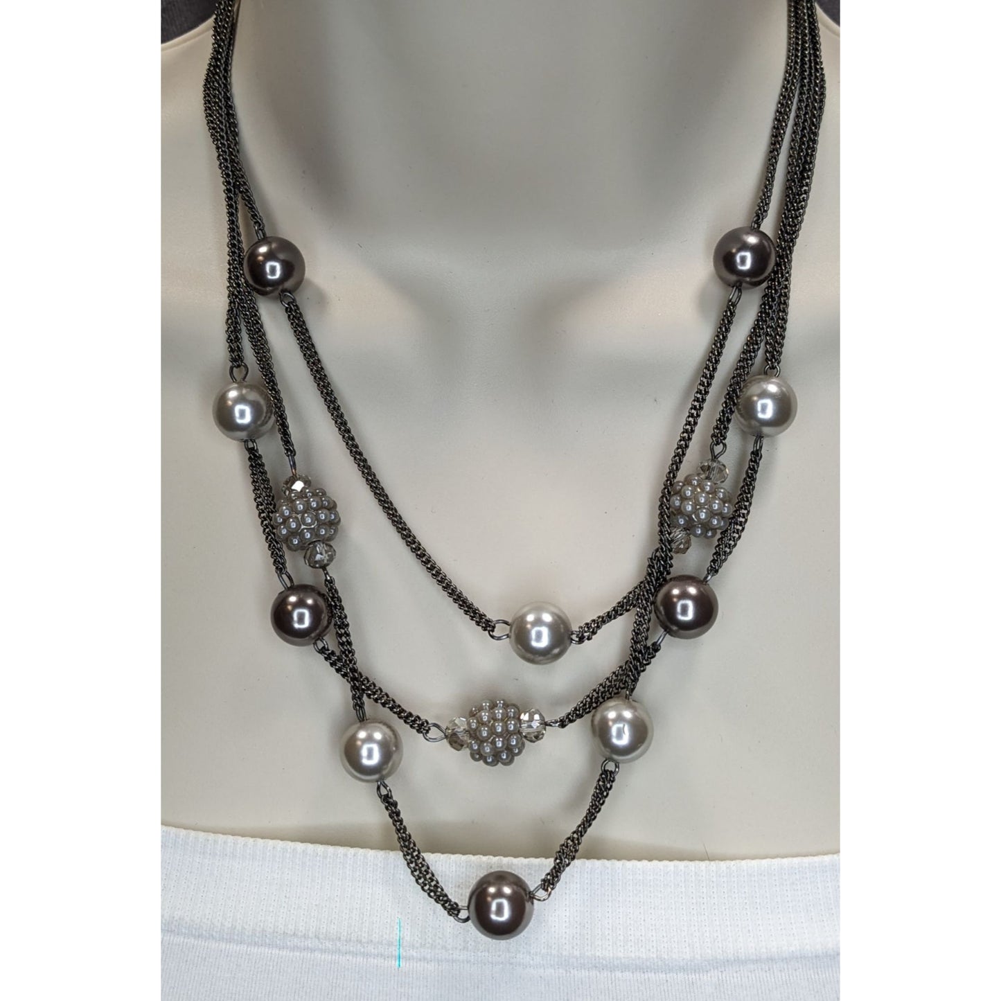 Vintage Roman Faux Pearl Necklace Layered Station Silver Glam Jewelry
