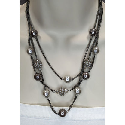Vintage Roman Faux Pearl Necklace Layered Station Silver Glam Jewelry