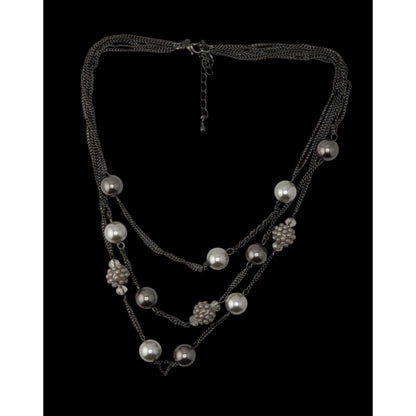 Vintage Roman Faux Pearl Necklace Layered Station Silver Glam Jewelry