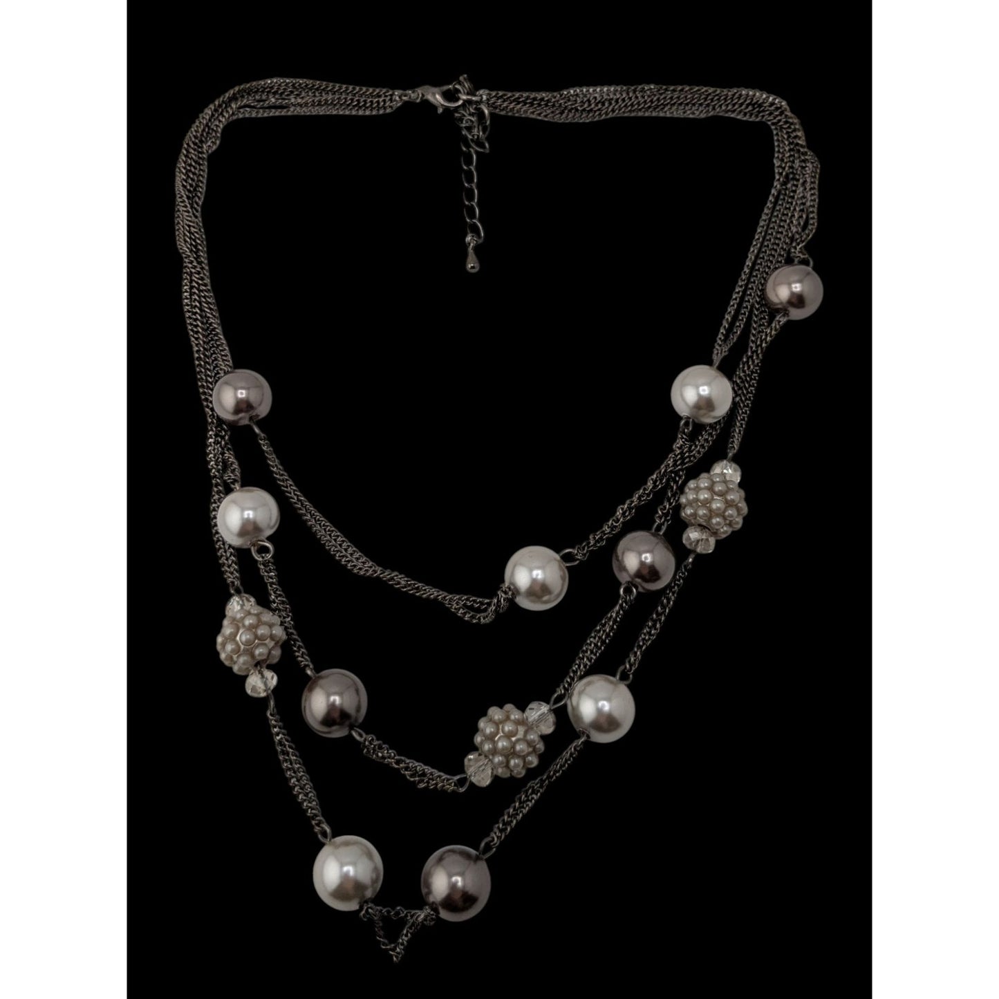 Vintage Roman Faux Pearl Necklace Layered Station Silver Glam Jewelry