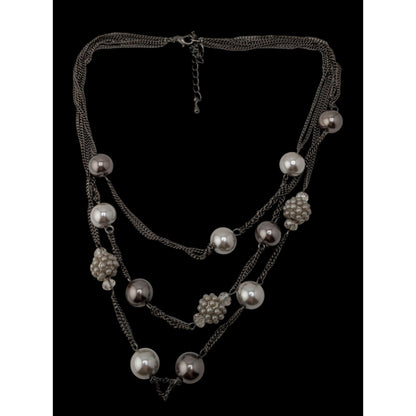 Vintage Roman Faux Pearl Necklace Layered Station Silver Glam Jewelry