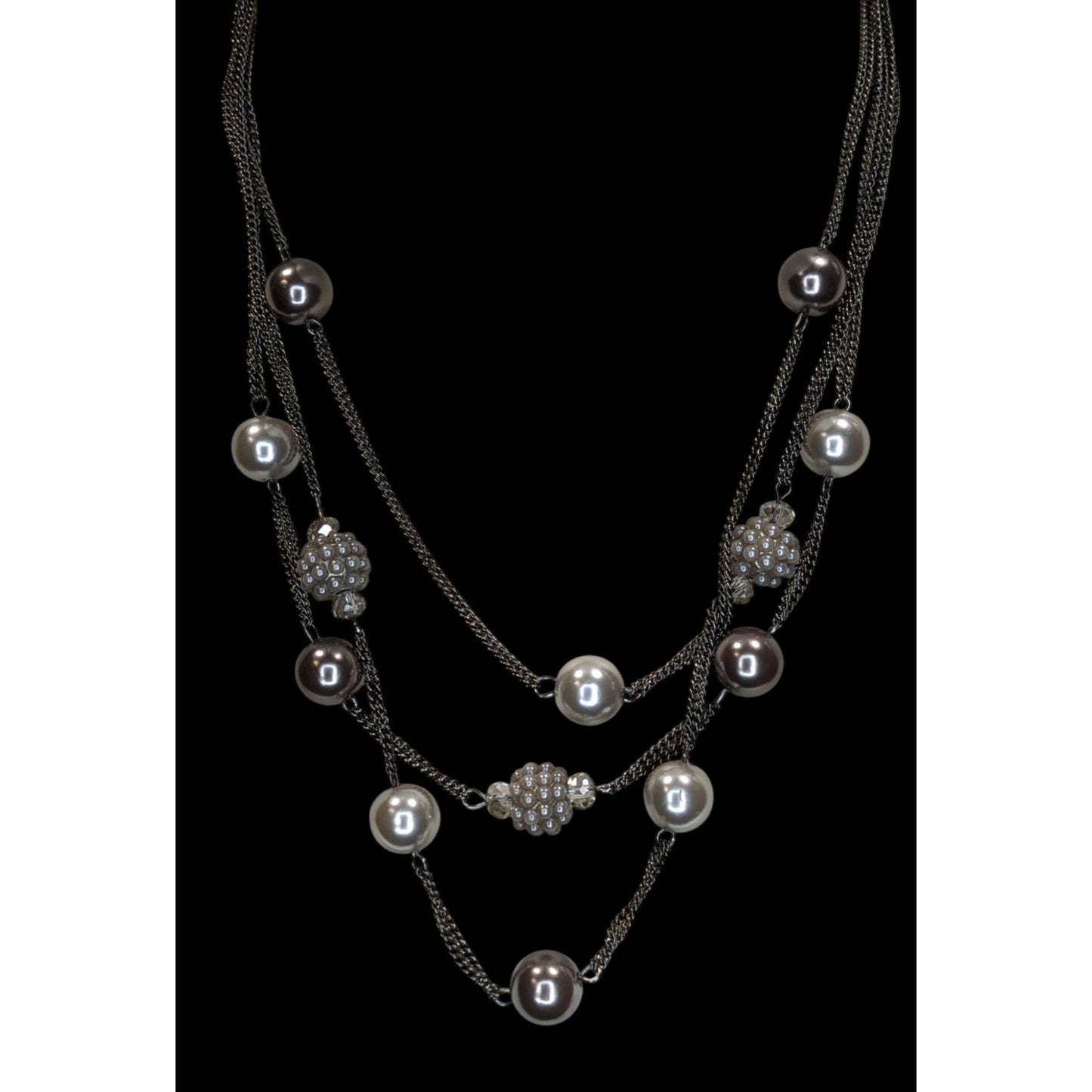 Vintage Roman Faux Pearl Necklace Layered Station Silver Glam Jewelry