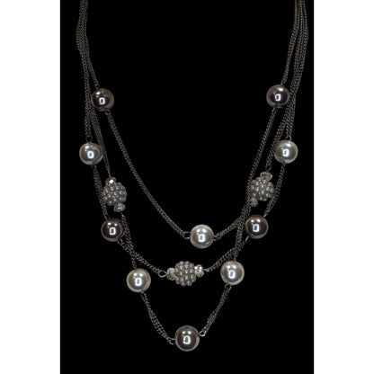Vintage Roman Faux Pearl Necklace Layered Station Silver Glam Jewelry