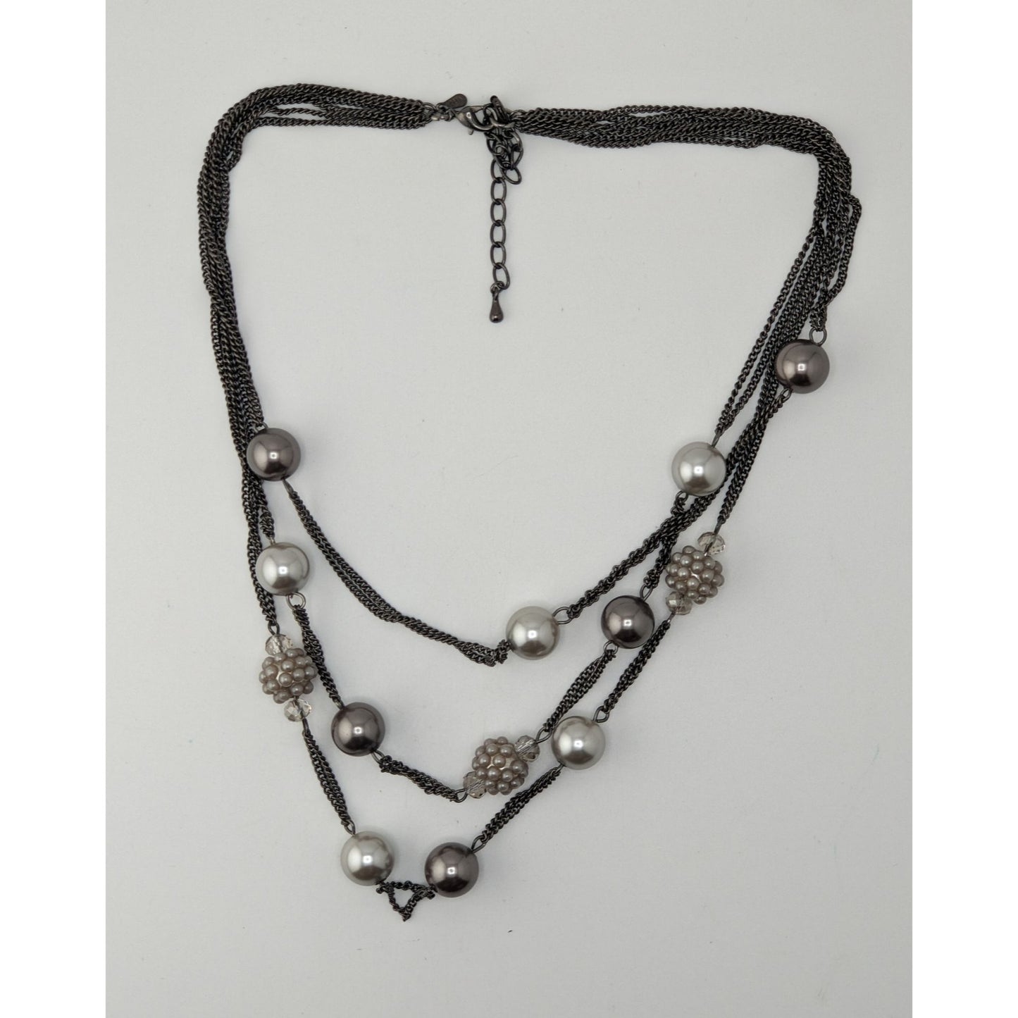 Vintage Roman Faux Pearl Necklace Layered Station Silver Glam Jewelry