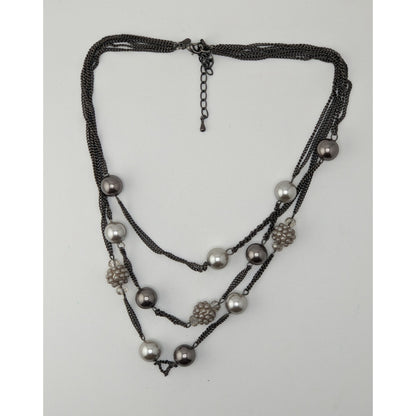 Vintage Roman Faux Pearl Necklace Layered Station Silver Glam Jewelry
