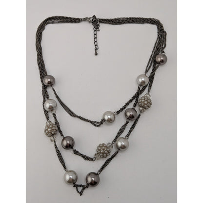 Vintage Roman Faux Pearl Necklace Layered Station Silver Glam Jewelry