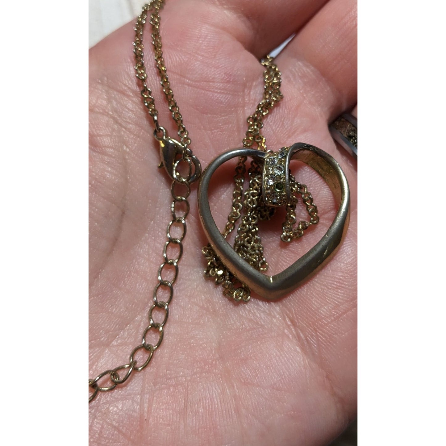 Open Heart-Shaped Rhinestone Pendant Necklace