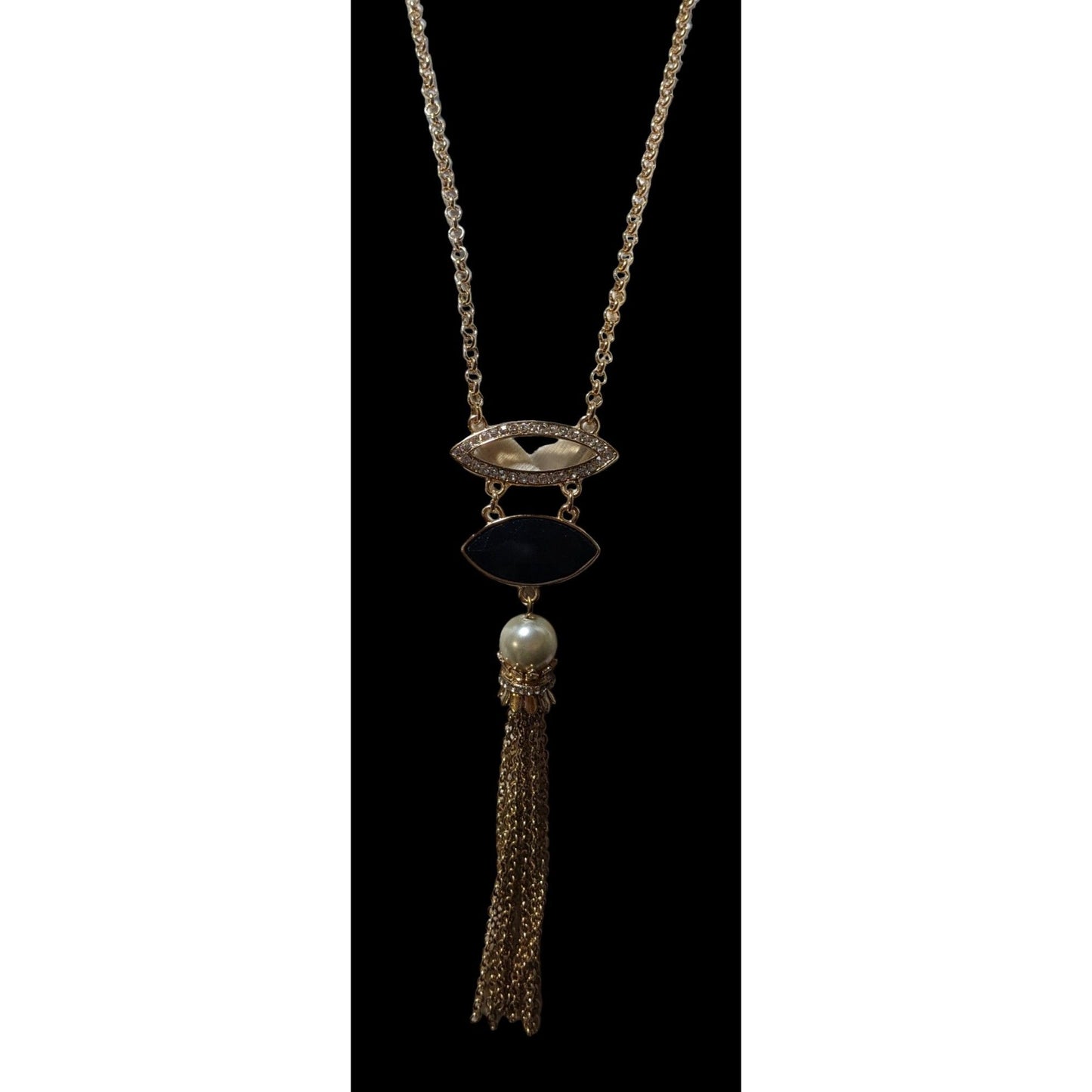 Elegant Glam Gemmed Gold Tassel Necklace