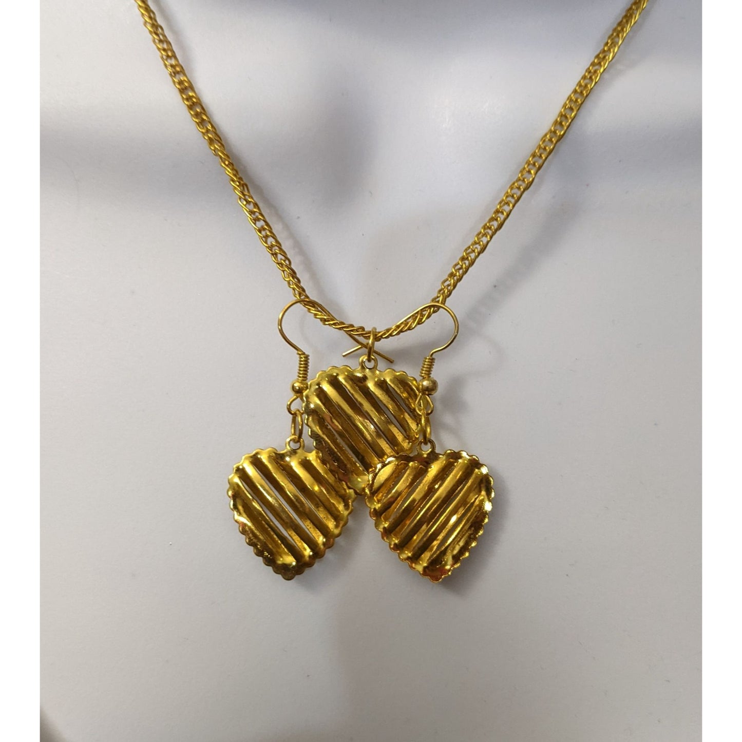 Gold Slotted Heart Necklace And Earring Set