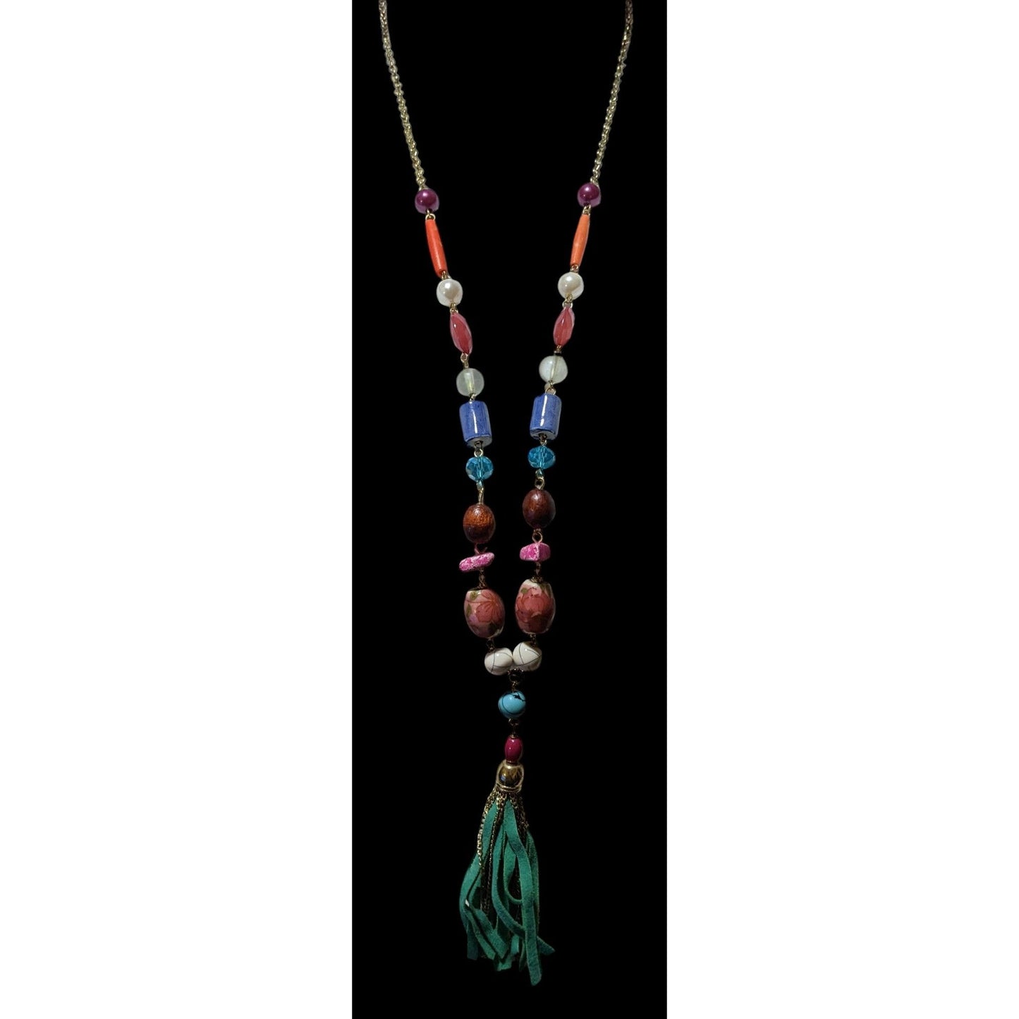 Bohemian Rainbow Beaded Tassel  Necklace