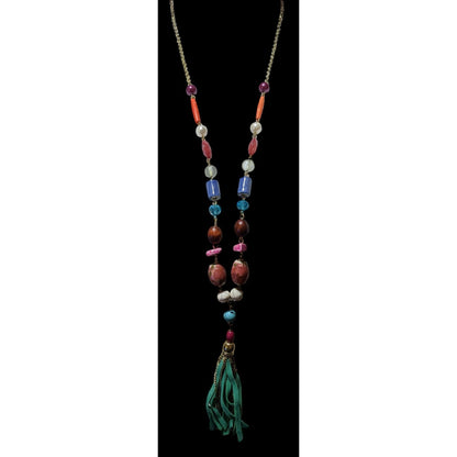 Bohemian Rainbow Beaded Tassel  Necklace