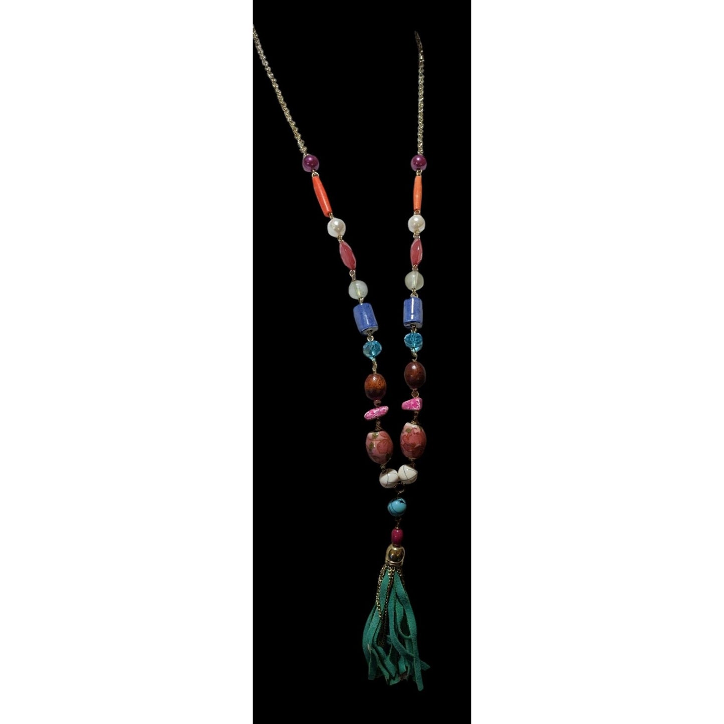 Bohemian Rainbow Beaded Tassel  Necklace