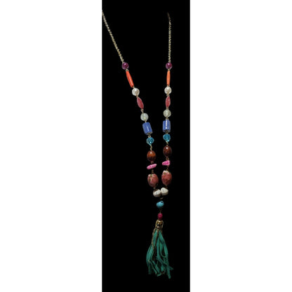 Bohemian Rainbow Beaded Tassel  Necklace