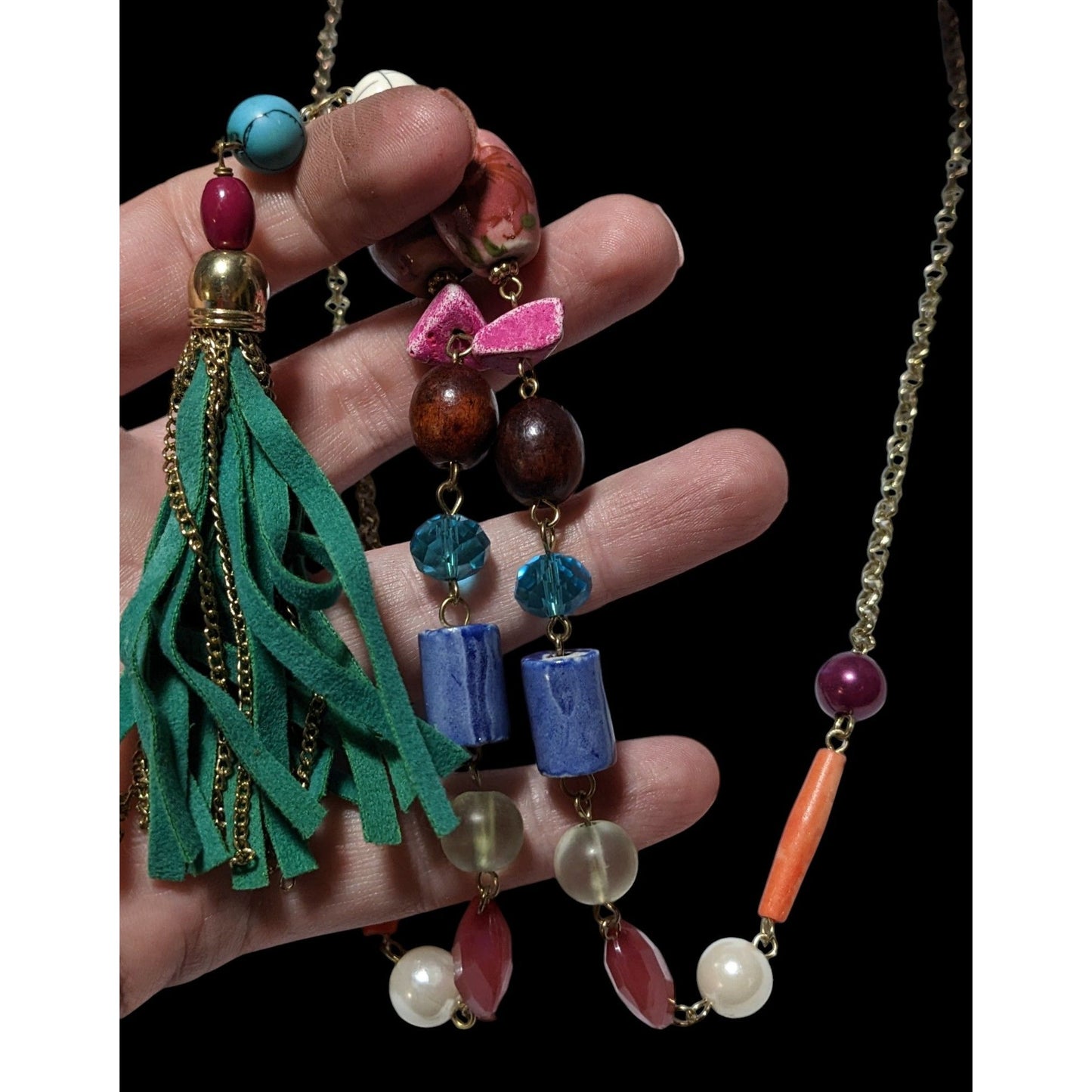 Bohemian Rainbow Beaded Tassel  Necklace