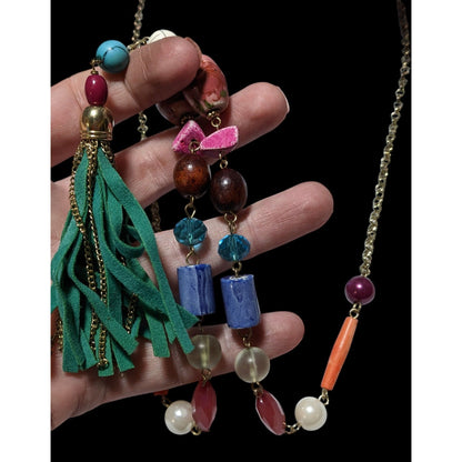 Bohemian Rainbow Beaded Tassel  Necklace