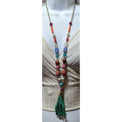 Bohemian Rainbow Beaded Tassel  Necklace